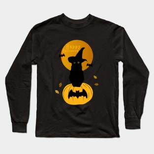 Black Cat and Halloween Long Sleeve T-Shirt